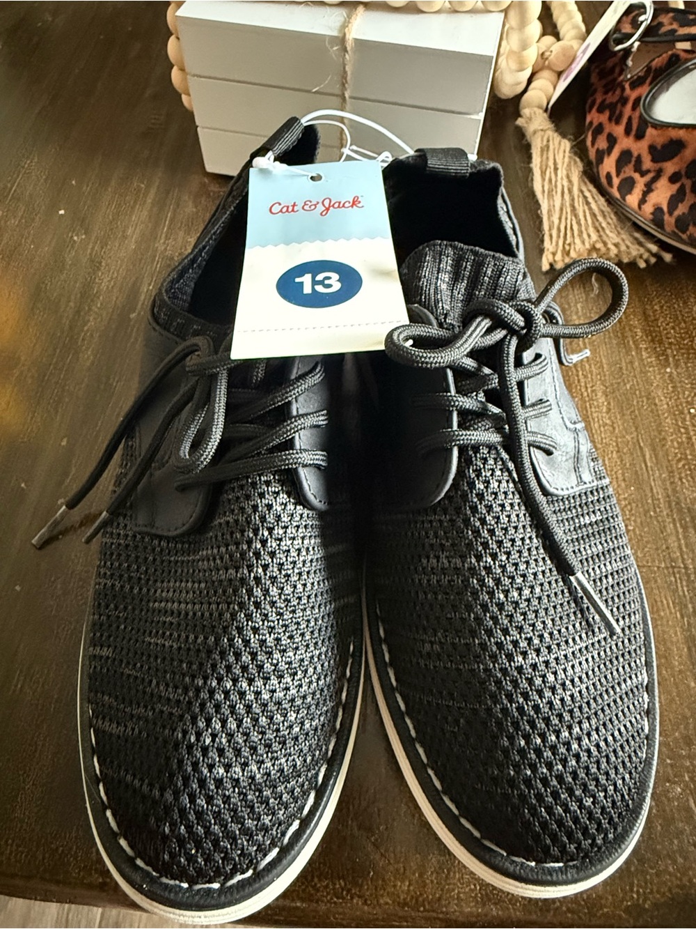 Cat & Jack Black Knit Lace-Up Oxfords size 13